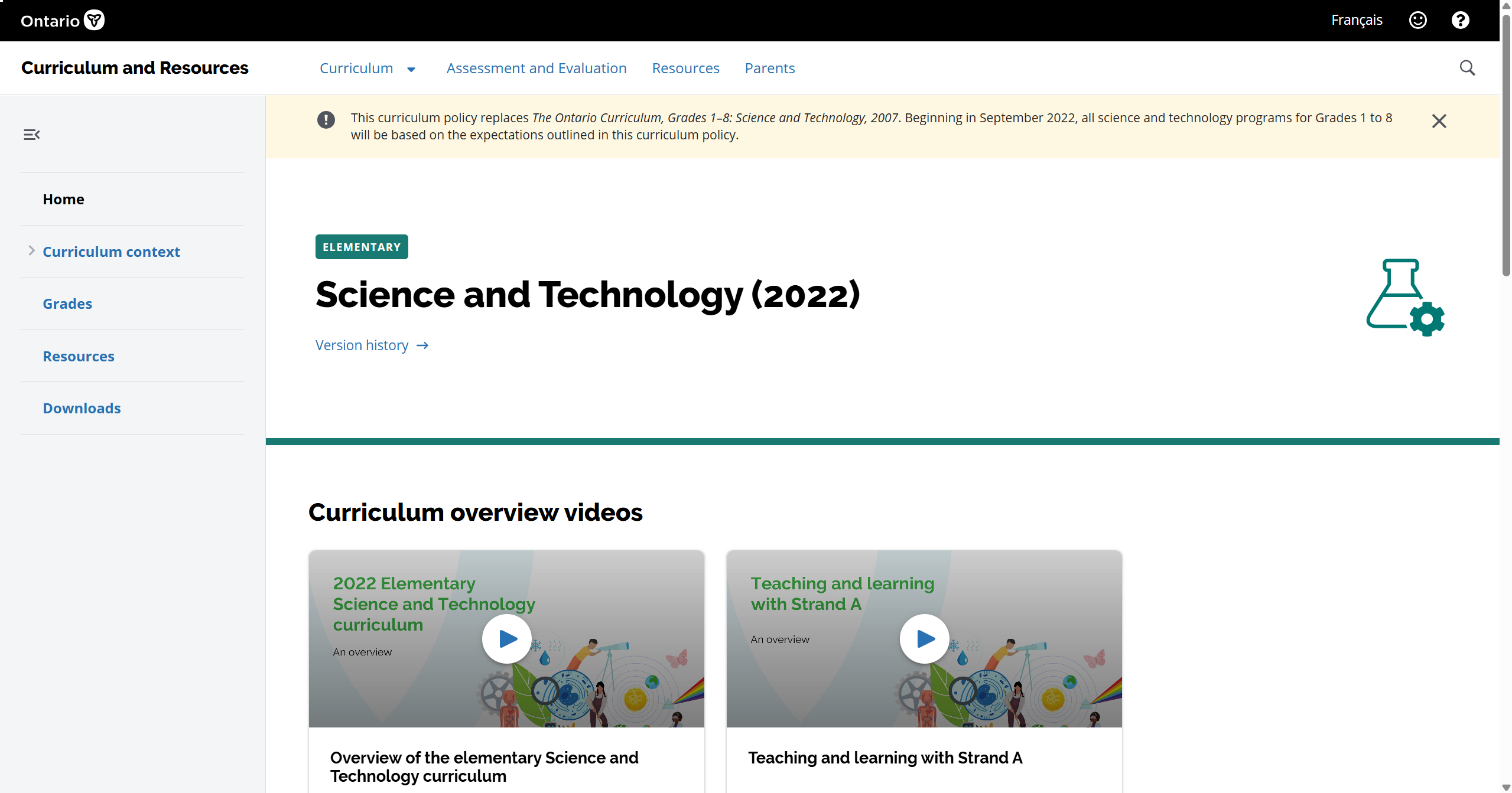 Ontario Science Curriculum